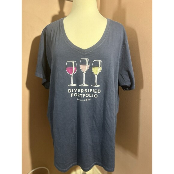 Life Is Good V Neck Crusher Tee Womens XXXL Diversified Portfolio Wine - Picture 1 of 9